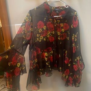 Sheer floral collared shirt
